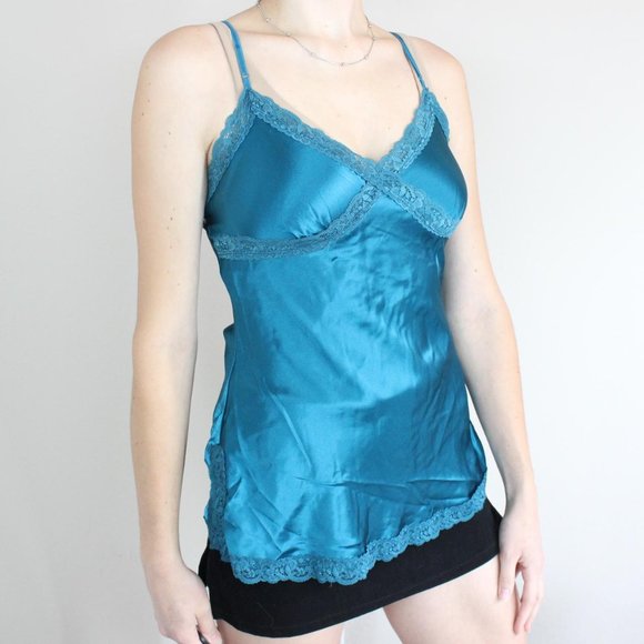 Charlotte Russe Sea Blue Green Y2K Lace Teddy Slip Cami - Picture 3 of 4